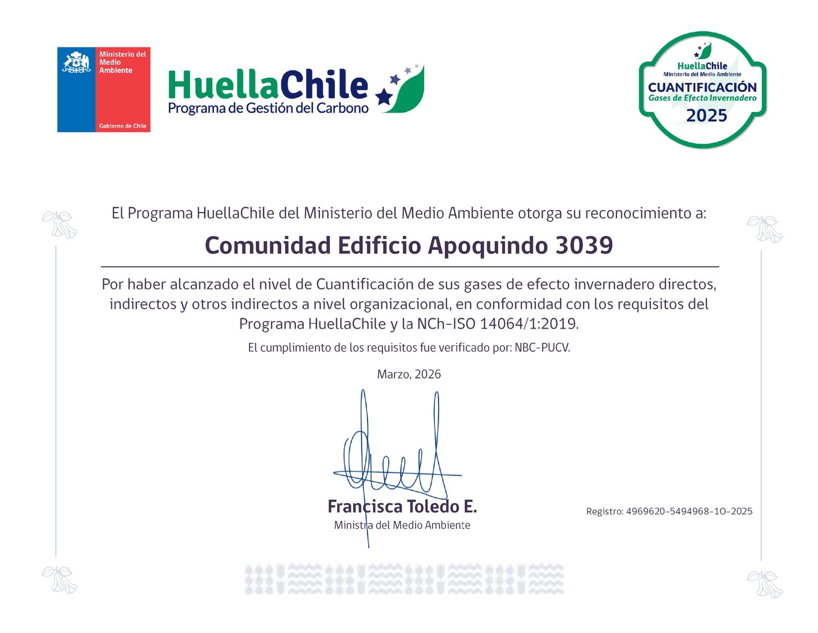 Diploma HuellaChile – Apoquindo 3039