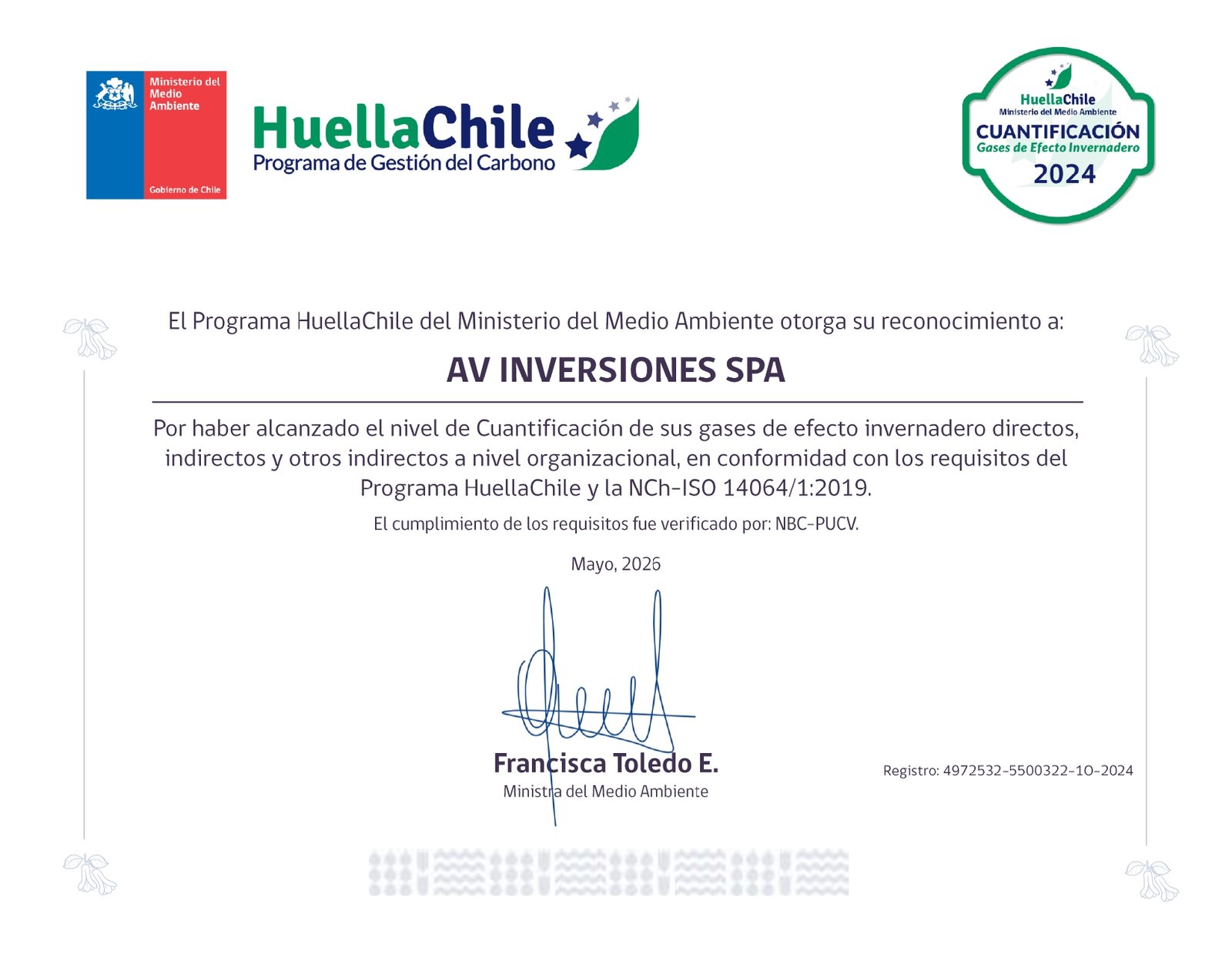 Diploma HuellaChile – Inversiones SPA